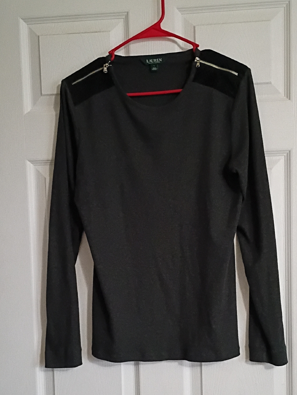 Lauren Ralph Lauren Black Long-Sleeve Top with Zipper Shoulder Detail